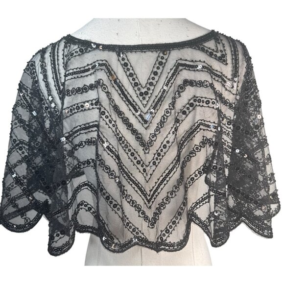 Vintage Black Sequin Sheer Capelet Shrug Bolero - Picture 3 of 14